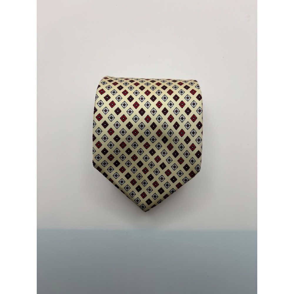 The Custom Shop Mens Silk Necktie Yellow Red Blue Geometric Diamond Pattern Tie
